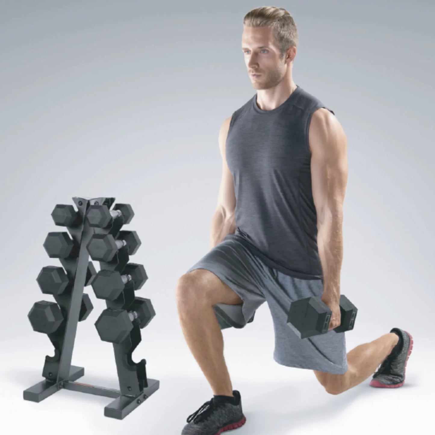 a Frame-Style Dumbbell Stand, Black (Holds 5 Pairs)